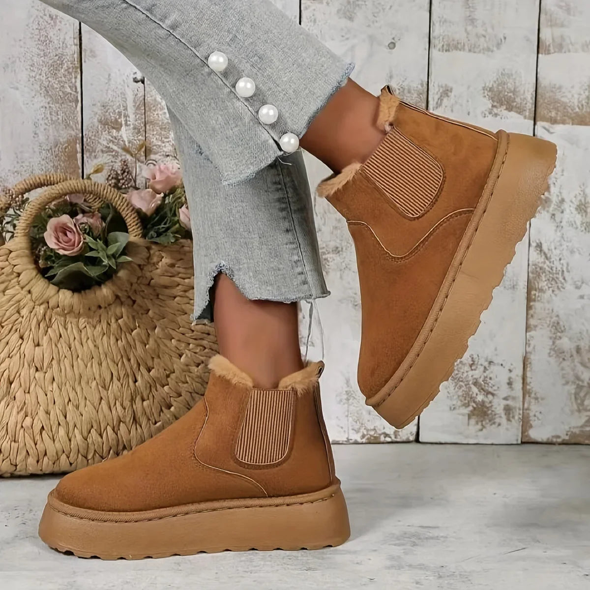 Fleece-Lined Ugg Platform Boots